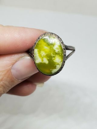 Vintage Handmade Sterling Silver Oval Lime Green Gemstone Ring Size 9