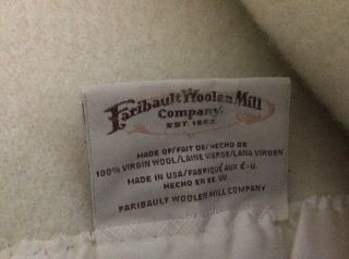 VTG Faribault Woolen Mills 100 Pure Virgin Wool Blanket Satin Trim Ivory 3