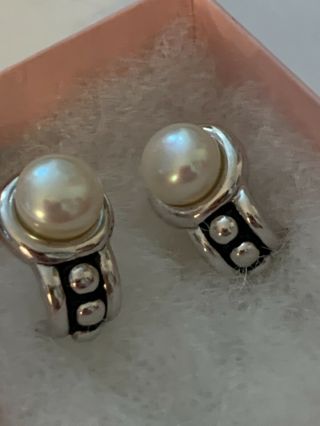 Vintage Designer Honora Pallini 925 Sterling Silver Pearl Omega Backs Earrings