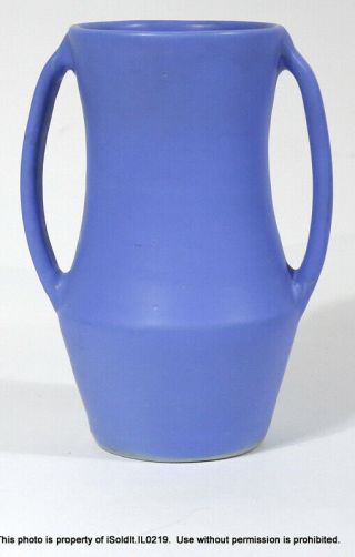 Vintage Cherokee Pottery - Matte Blue Vase Double Handle Trophy 8.  25 "