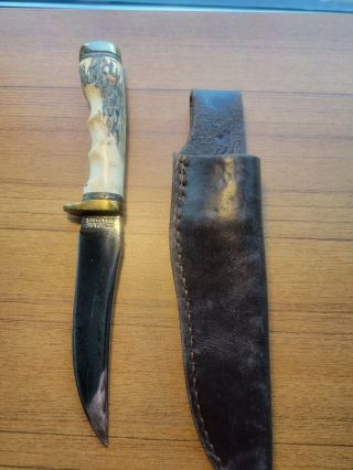 Vintage Schrade Usa 153uh Golden Spike Hunting Survival Knife Stag