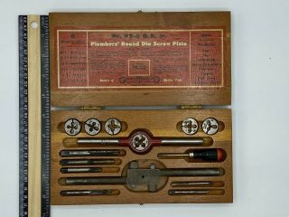 Vintage Greenfield O.  K.  Jr.  Pb - 6 Round Die & Tap 15pc Set & Wood Box - Usa