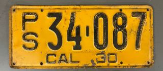 Vtg 1930 California Public Service License Plate Clear Dmv Ps 34 - 087 See All