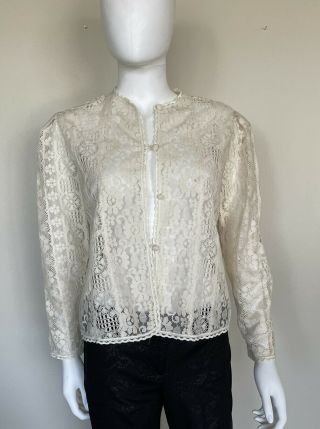 Vintage Christian Dior Miss Dior Label Ivory Off White Lace Nightgown Jacket