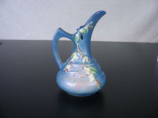 Roseville Art Pottery Snowberry,  Blue Ewer 1tk - 6 " Vintage