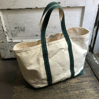 Vintage 80s 90s Ll Bean Boat And Tote Canvas Tote Bag Green Handles Usa 12”x23”