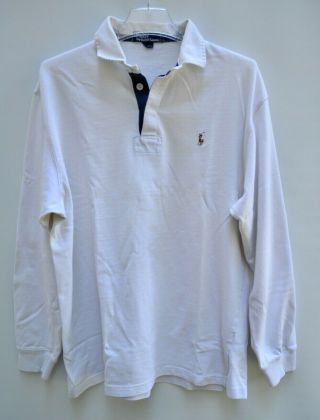 Vintage POLO Ralph Lauren Rugby Shirt Long Sleeve White Men ' s Medium 2