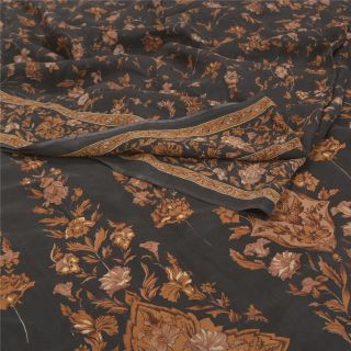 Sanskriti Vintage Black Sarees 100 Pure Crepe Silk Printed Sari Craft Fabric