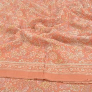 Sanskriti Vintage Peach Sarees 100 Pure Crepe Silk Printed Fabric Craft Sari 2