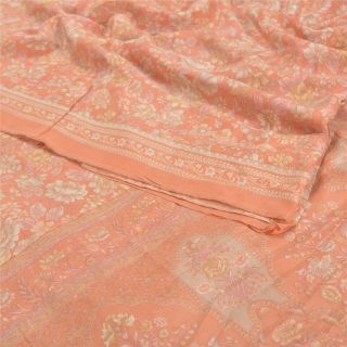 Sanskriti Vintage Peach Sarees 100 Pure Crepe Silk Printed Fabric Craft Sari 3