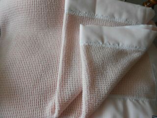 Vintage Baby Pink Acrylic Thermal Waffle Weave Blanket Guc Silky Binding