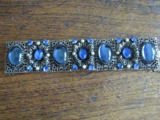 Vintage Wide Heavy Sapphire Blue Rhinestone Cab Link Bracelet