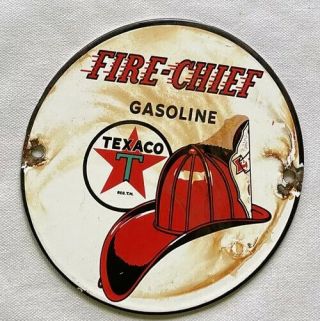 Vintage Texaco Fire Chief Gasoline Porcelain Sign Car Gas Automobile Truck