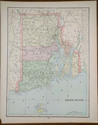 Vintage 1900 Rhode Island Map 11 " X14 " Old Antique Providence Warwick
