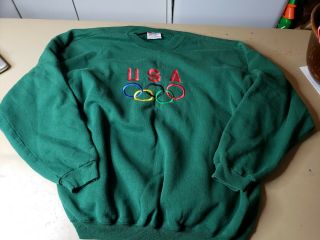 Vintage 90s Olympics Usa Mens 2xl Hanes Heavyweight Green Crew Neck Sweater