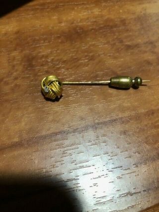 Antique Vintage Victorian 14k Yellow Gold Knot Diamond Stick Hat Lapel Pin