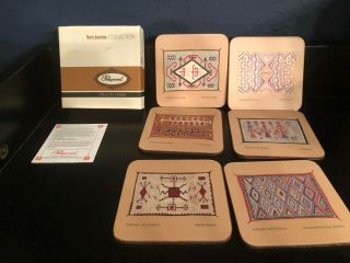 6 Vintage Navajo Weavings Coasters Pimpernel Cork Acrylic Boxed 4.  25 " Barware