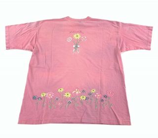 Vintage 90s North West Blue T Shirt XL Pink Floral Daisies Poppy Color Fade 3