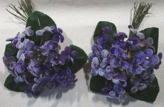 Vintage Millinery Flowers For Crafts - Velvet Violets - 2 Bunches - Germany