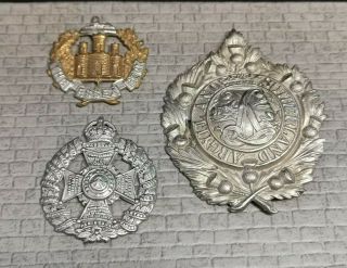 3 X Vintage Argyll Essex Rifle Brigade British Military Cap Badge Metal Repairs