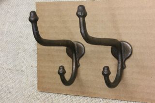 2 coat hooks twist in old school farm house rustic 1880’s vintage copper on iron 3