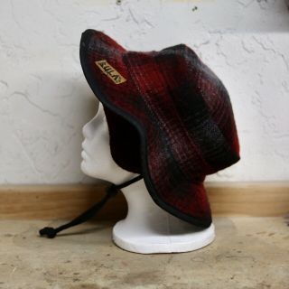 Vintage Bula Print Red/black Plaid Bucket Hat One Size Made In Usa