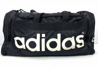 Vintage Adidas Large Duffle Gym Sports Bag Zip Up Black/ White Trefoil 1980s 90s