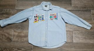 Vtg Mickey Unlimited Womens Jerry Leigh Classics Button Denim Shirt Sz Large